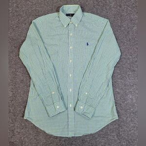 Polo Ralph Lauren Mens Button Up Shirt  Size S Green Blue Checkered Long Sleeve